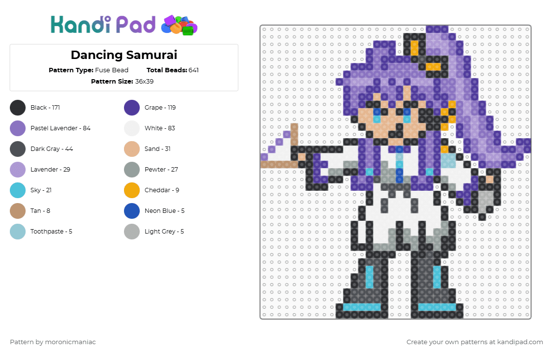 Dancing Samurai - Fuse Bead Pattern by moronicmaniac on Kandi Pad - purple,blue,gray,vocaloid,gakupo,samurai