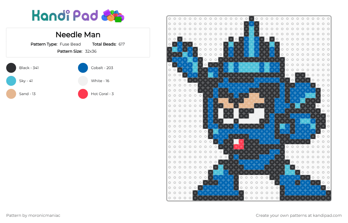 Needle Man - Fuse Bead Pattern by moronicmaniac on Kandi Pad - black,blue,megaman,mega man,robot