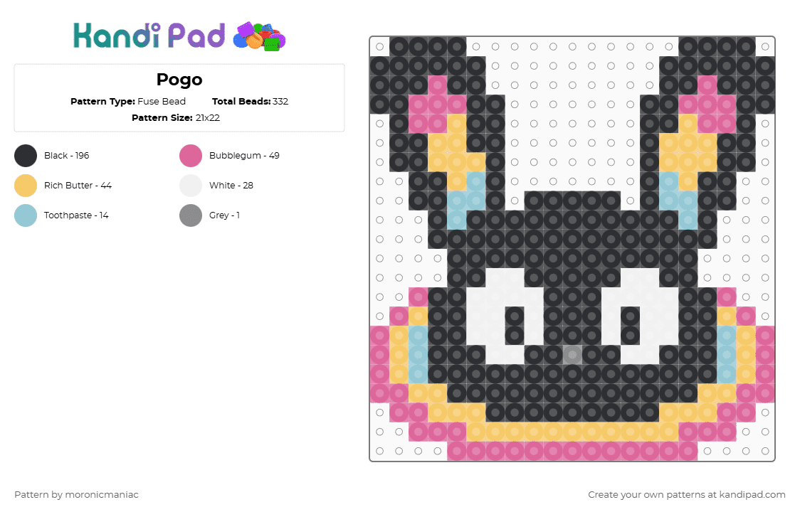 Pogo - Fuse Bead Pattern by moronicmaniac on Kandi Pad - black,yellow,pink,pogo,music,bunny