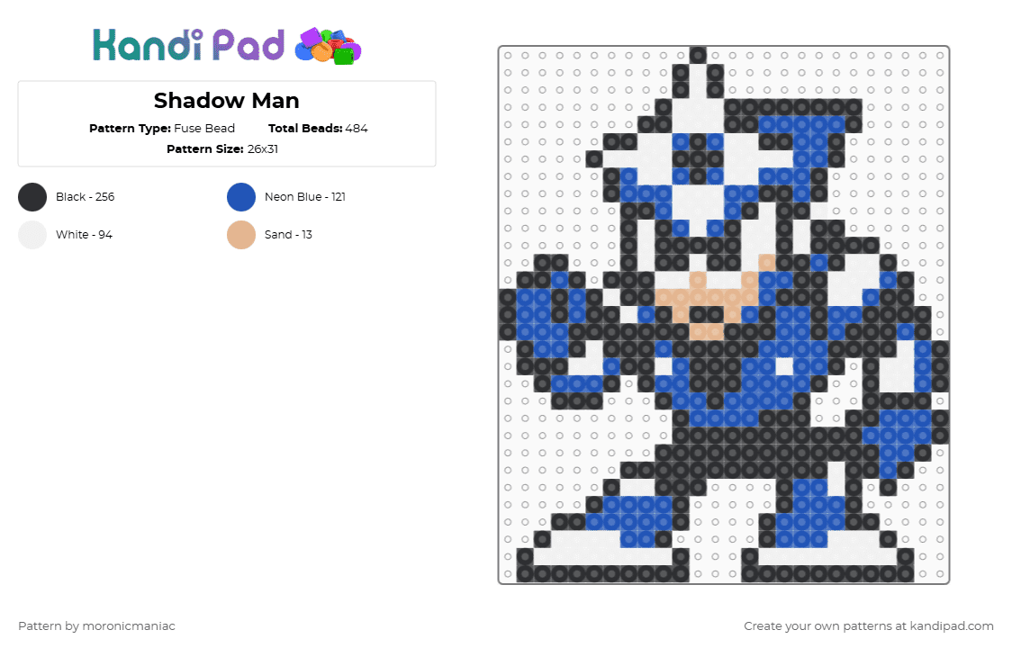 Shadow Man - Fuse Bead Pattern by moronicmaniac on Kandi Pad - blue,mega man,ninja,robot,mega man 3