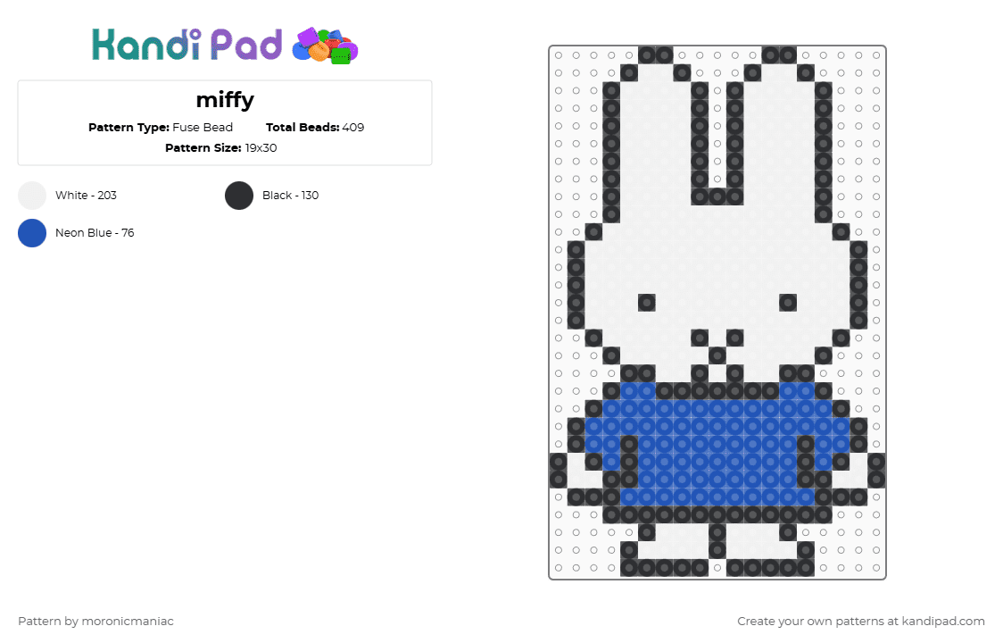 miffy - Fuse Bead Pattern by moronicmaniac on Kandi Pad - white,blue,bunny