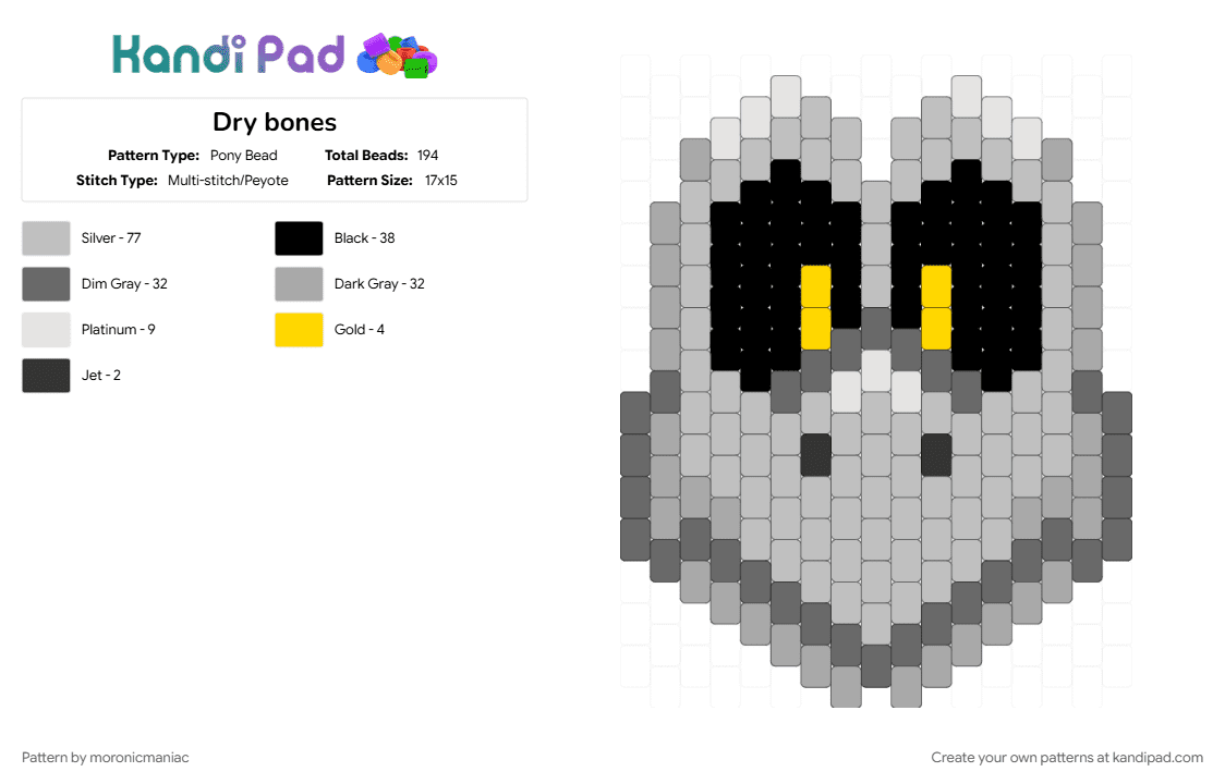 Dry bones - Pony Bead Pattern by moronicmaniac on Kandi Pad - beige, halloween, mario, nintendo, skeleton, spooky, super mario bros