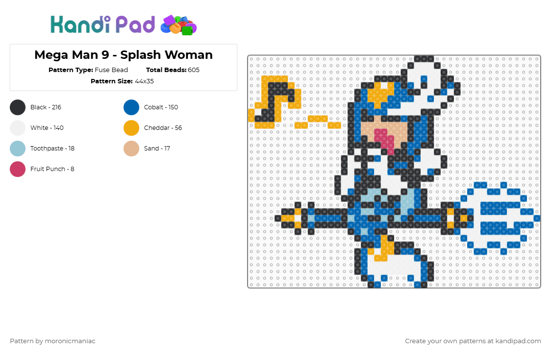Mega Man 9 - Splash Woman - Fuse Bead Pattern by moronicmaniac on Kandi Pad - blue,orange,mega man,mega man 9,mermaid