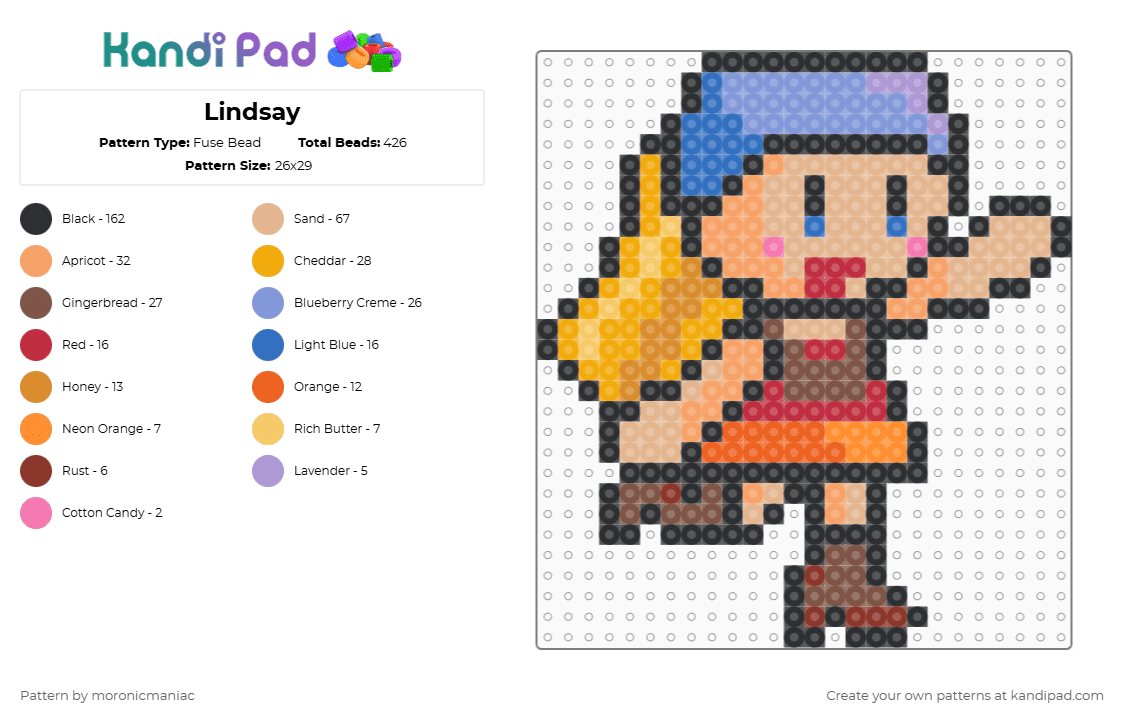 Lindsay - Fuse Bead Pattern by moronicmaniac on Kandi Pad - orange,beige,total drama,icon