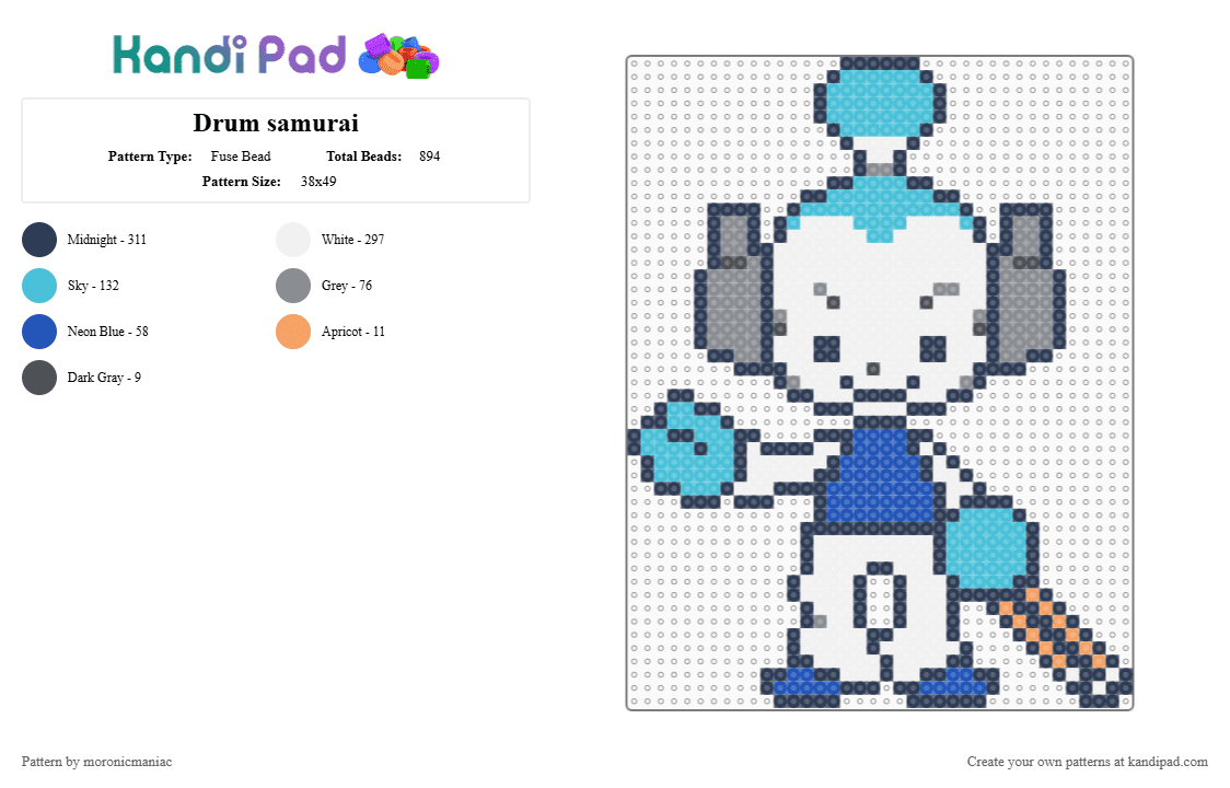 Drum samurai - Fuse Bead Pattern by moronicmaniac on Kandi Pad - purple,light blue,rhythm heaven,rhythm tengoku