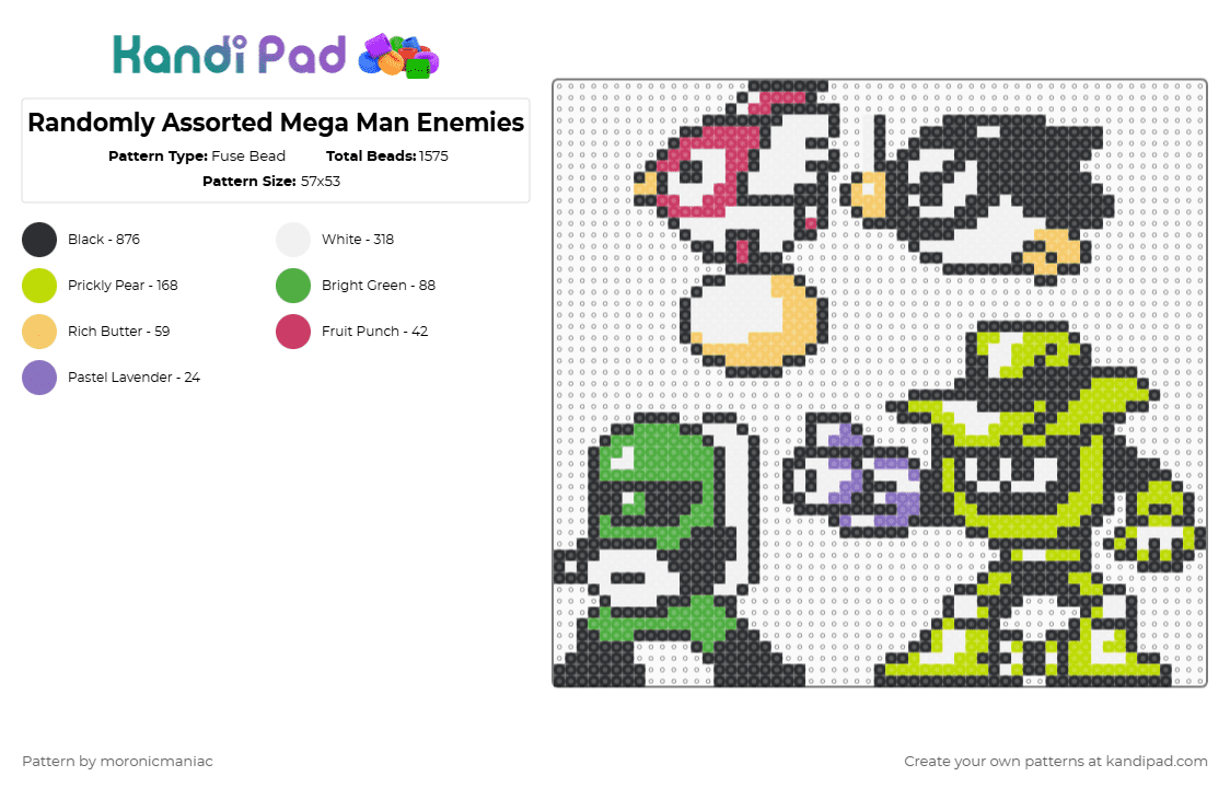 Randomly Assorted Mega Man Enemies (1) - Fuse Bead Pattern by moronicmaniac on Kandi Pad - black,white,green,mega man