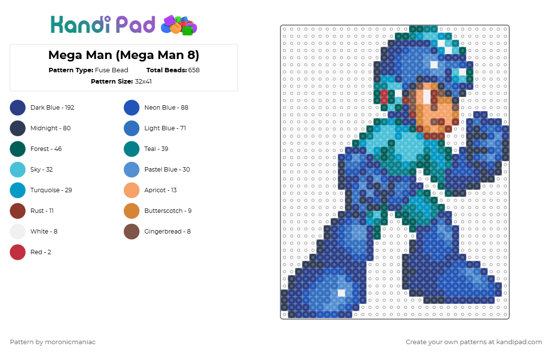 Mega Man (Mega Man 8) - Fuse Bead Pattern by moronicmaniac on Kandi Pad - purple,blue,light blue,mega man,mega man 8,megaman