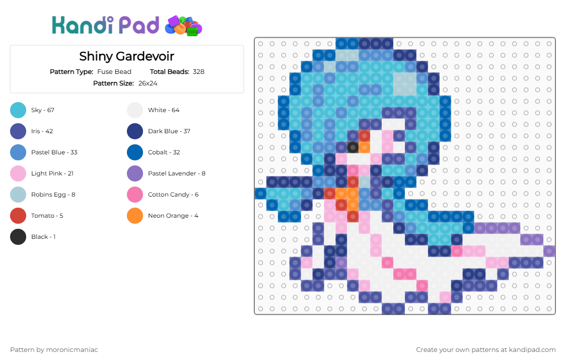 Shiny Gardevoir - Fuse Bead Pattern by moronicmaniac on Kandi Pad - blue, hoenn, light blue, pokemon, purple, shiny, shiny pokemon