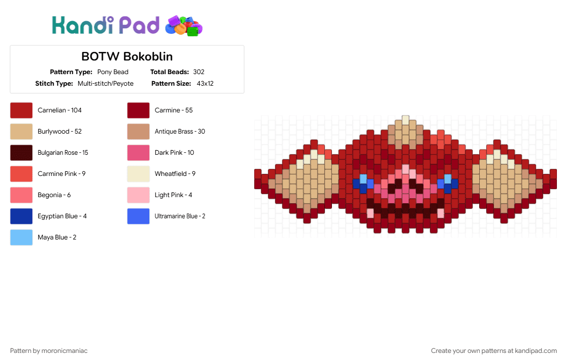 BOTW Bokoblin - Pony Bead Pattern by moronicmaniac on Kandi Pad - beige, botw, gaming, legend of zelda, nintendo, red