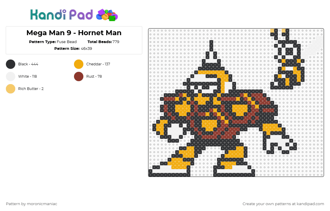 Mega Man 9 - Hornet Man - Fuse Bead Pattern by moronicmaniac on Kandi Pad - black,orange,red,mega man 9,mega man,bug,bee