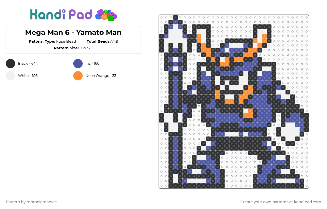 Mega Man 6 - Yamato Man - Fuse Bead Pattern by moronicmaniac on Kandi Pad - black,purple,mega man,robot,samurai