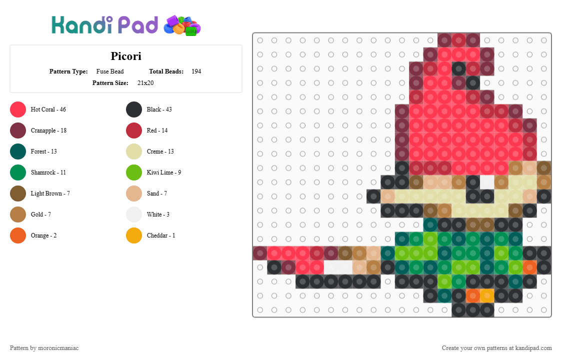 Picori - Fuse Bead Pattern by moronicmaniac on Kandi Pad - brown, green, minish cap, red, whimsy, zelda