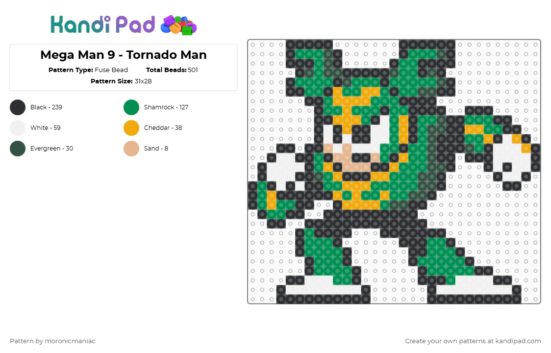 Mega Man 9 - Tornado Man - Fuse Bead Pattern by moronicmaniac on Kandi Pad - black,green,mega man 9,weather,mega man