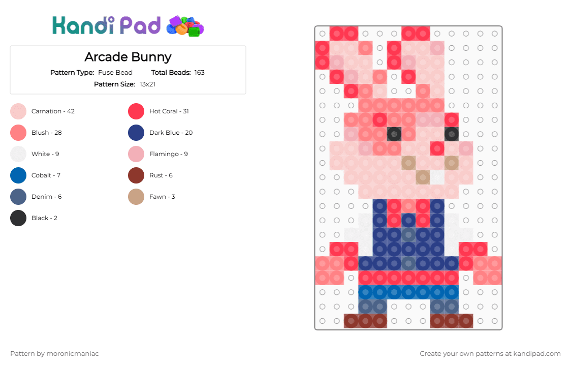 Arcade Bunny - Fuse Bead Pattern by moronicmaniac on Kandi Pad - 3ds, beige, mascot, nintendo, rabbit, red
