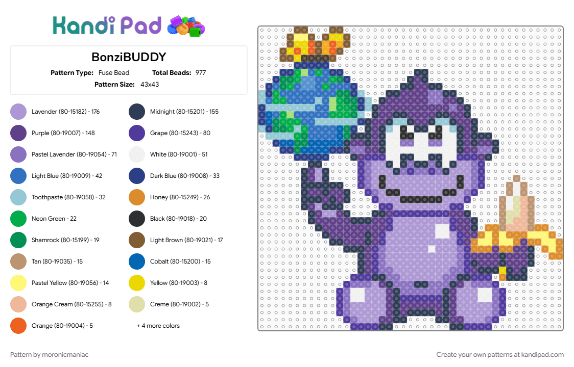 BonziBUDDY - Fuse Bead Pattern by moronicmaniac on Kandi Pad - ape, blue, character, computers, gorilla, internet, mascot, meme, pink, purple, virus