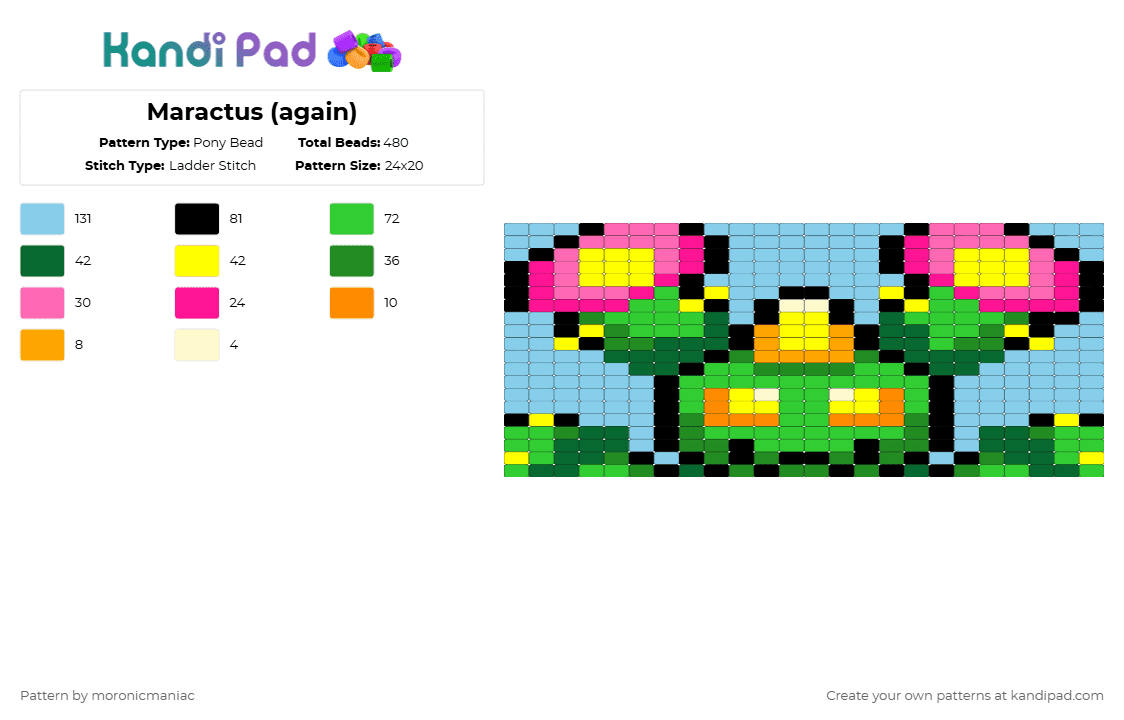 Maractus (again) - Pony Bead Pattern by moronicmaniac on Kandi Pad - green,light blue,pokemon,unova