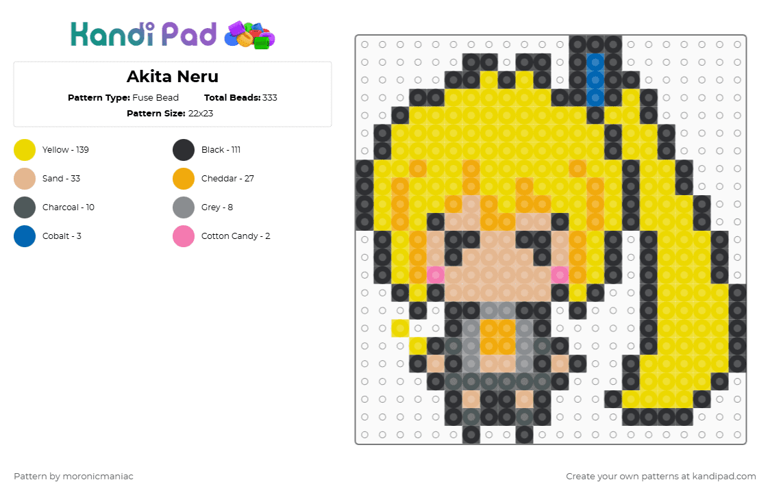 Akita Neru - Fuse Bead Pattern by moronicmaniac on Kandi Pad - yellow,vocaloid,the yellow one,triple baka