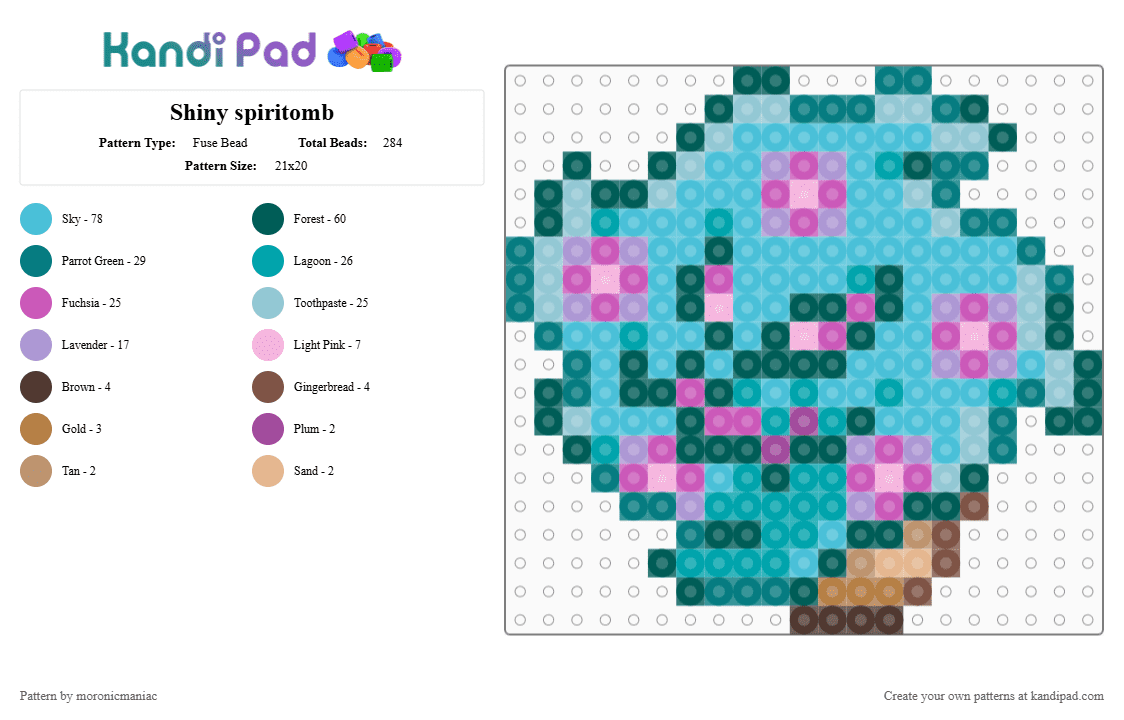 Shiny spiritomb - Fuse Bead Pattern by moronicmaniac on Kandi Pad - gen 4, ghost, gray, light blue, pink, pokemon, pokemon diamond, shiny, sinnoh, teal