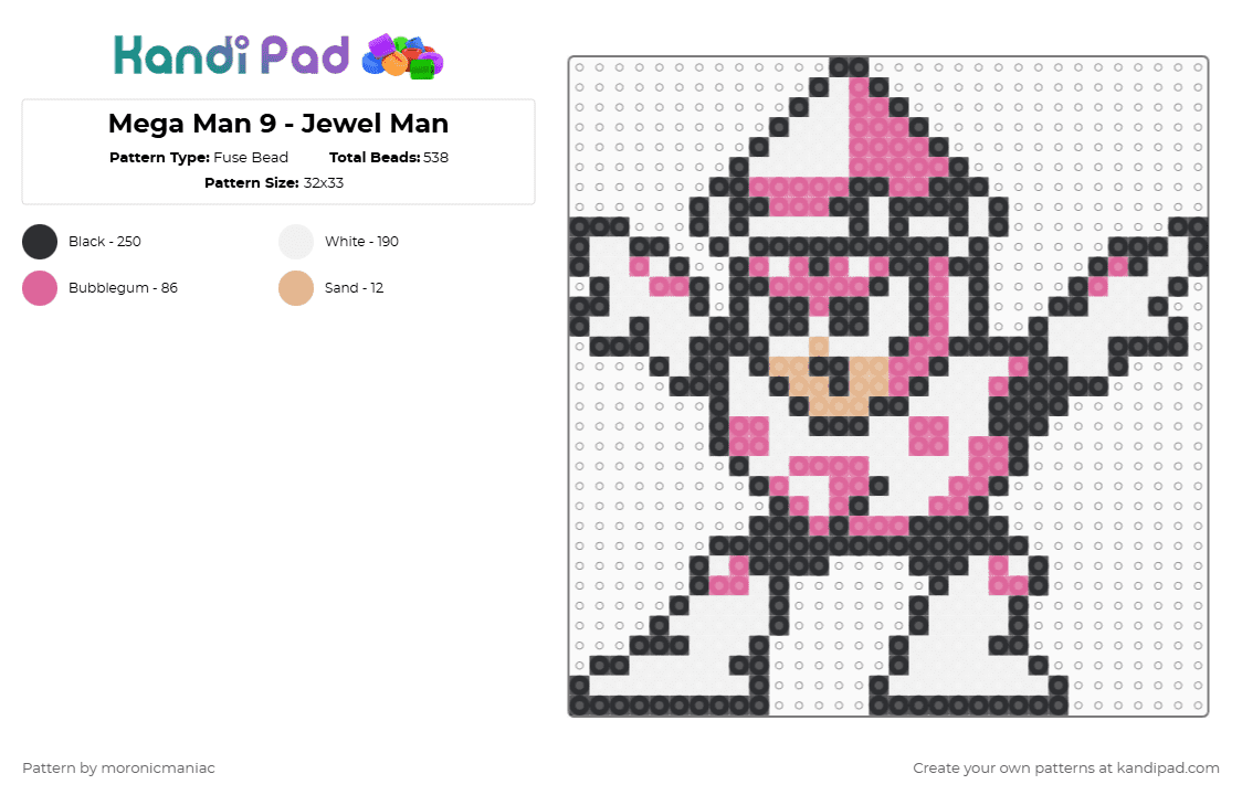 Mega Man 9 - Jewel Man - Fuse Bead Pattern by moronicmaniac on Kandi Pad - white,pink,mega man,mega man 9,diamond
