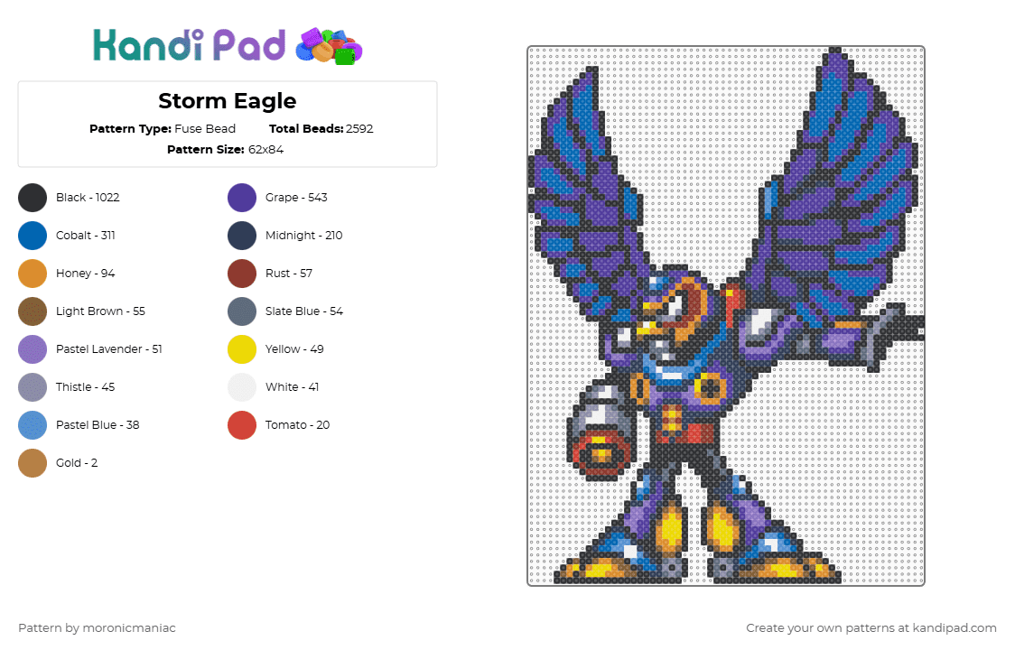 Storm Eagle - Fuse Bead Pattern by moronicmaniac on Kandi Pad - black,purple,blue,mega man,mega man x,eagle,robot,maverick,megaman