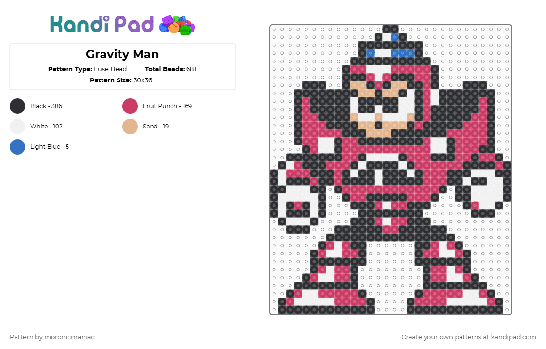 Gravity Man - Fuse Bead Pattern by moronicmaniac on Kandi Pad - black,pink,mega man,mega man 5,robot