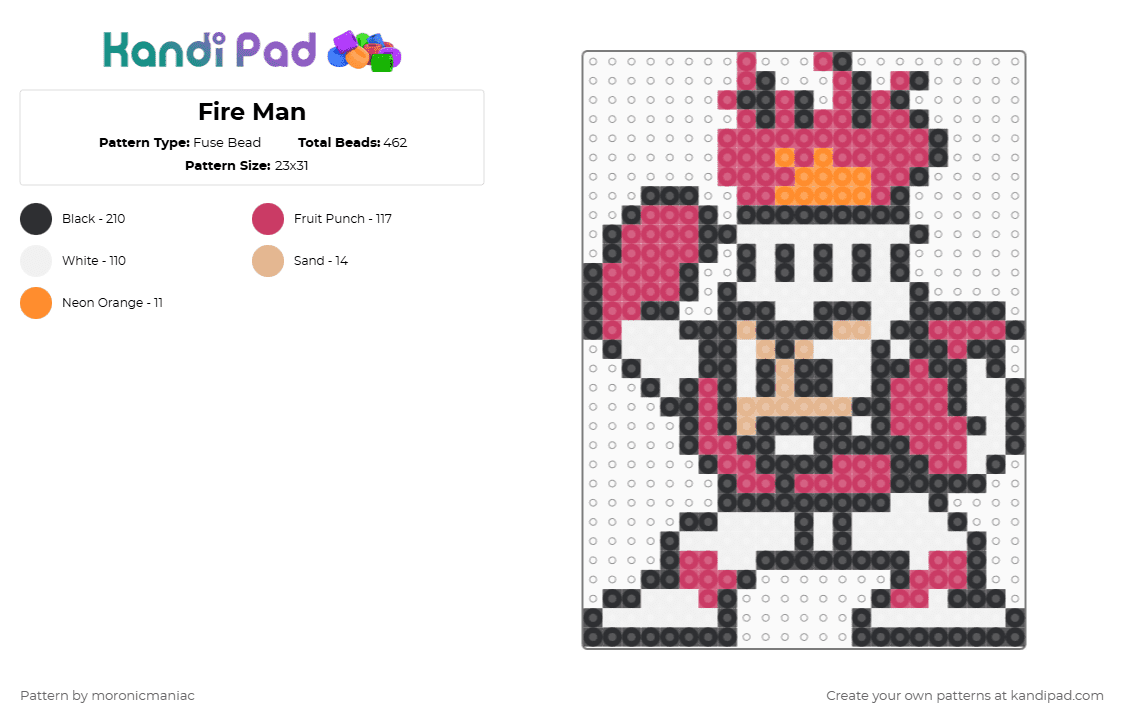Fire Man - Fuse Bead Pattern by moronicmaniac on Kandi Pad - pink,mega man,robot,fire