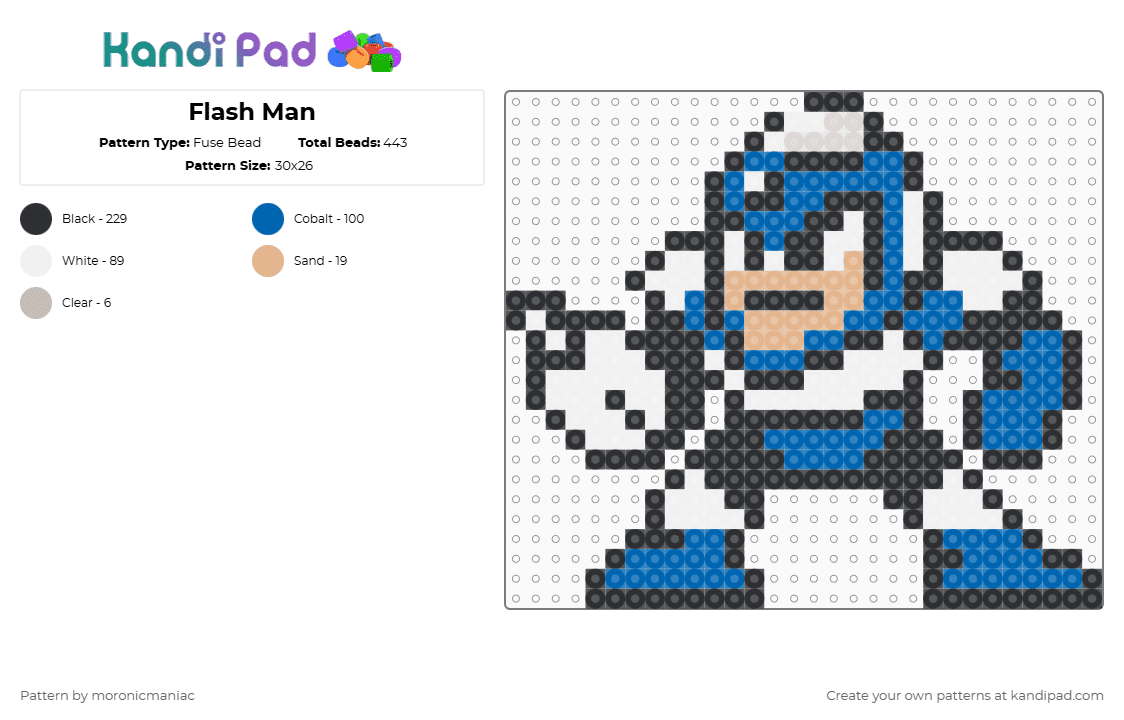 Flash Man - Fuse Bead Pattern by moronicmaniac on Kandi Pad - blue,mega man,mega man 2,time