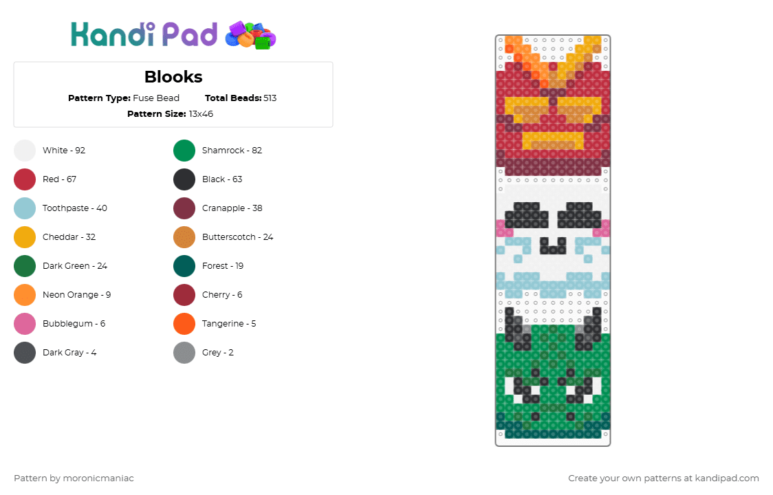 Blooks - Fuse Bead Pattern by moronicmaniac on Kandi Pad - red,orange,green,blooket