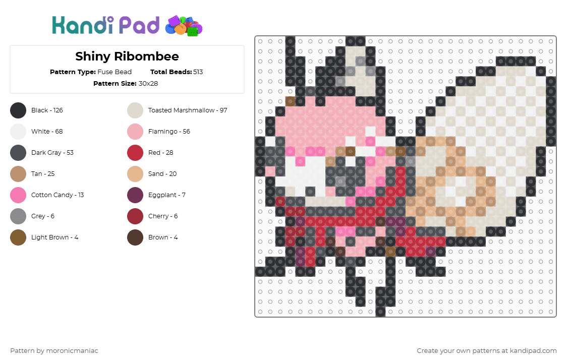 Shiny Ribombee - Fuse Bead Pattern by moronicmaniac on Kandi Pad - gray,beige,pokemon,shiny,shiny pokemon,alola,pokemon sun and moon,bug