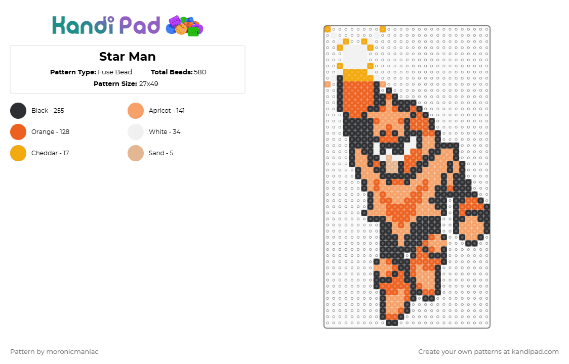 Star Man - Fuse Bead Pattern by moronicmaniac on Kandi Pad - orange,mega man,mega man 5,robot,star