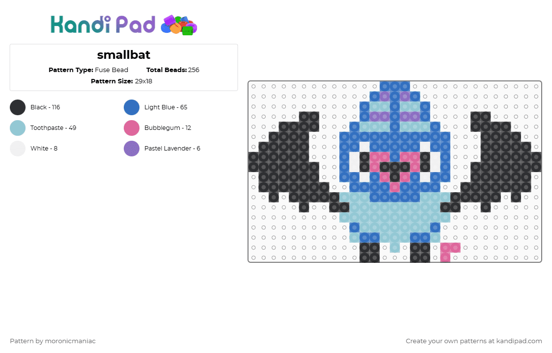 smallbat - Fuse Bead Pattern by moronicmaniac on Kandi Pad - blue,light blue,pokemon,unova,bat,swoobat