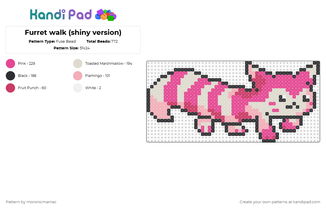 Furret walk (shiny version) - Fuse Bead Pattern by moronicmaniac on Kandi Pad - beige,pink,pokemon,pokemon gold and silver,shiny,meme,johto