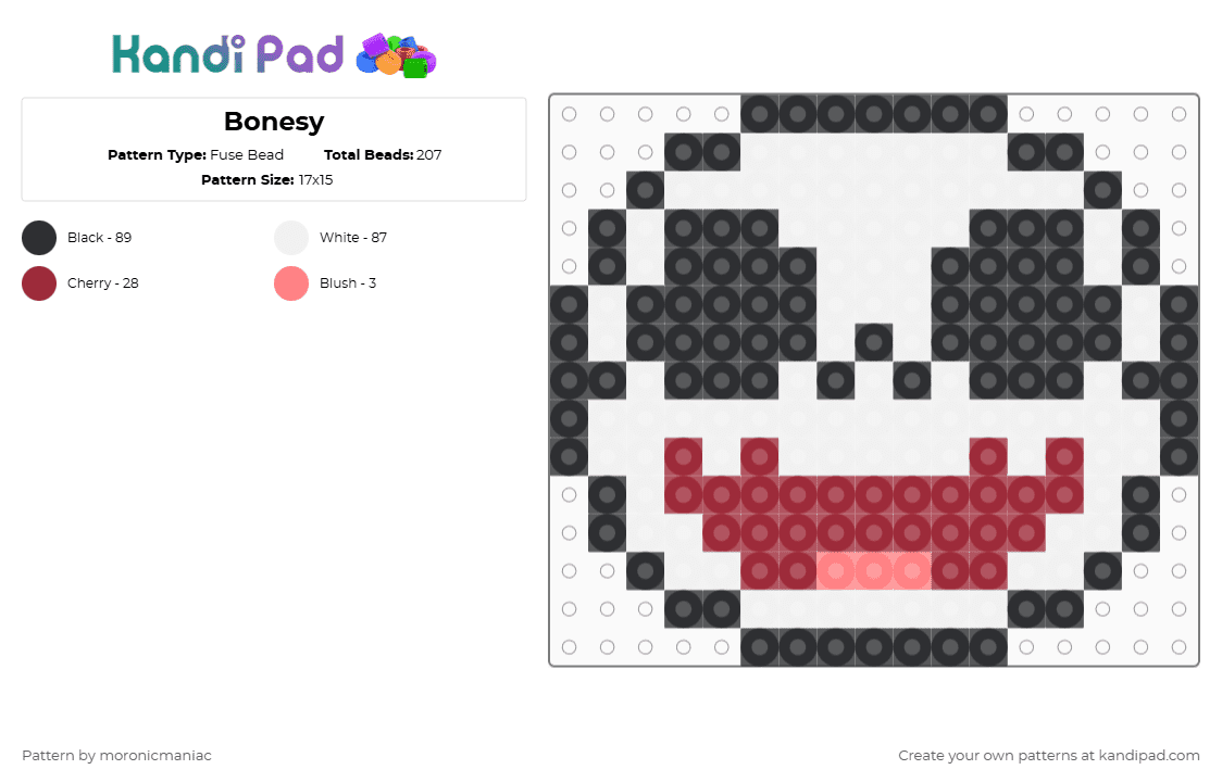 Bonesy - Fuse Bead Pattern by moronicmaniac on Kandi Pad - white,red,gorillaz,logo,music,mascot
