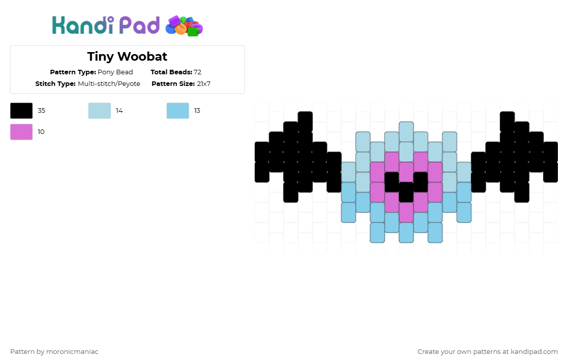 Tiny Woobat - Pony Bead Pattern by moronicmaniac on Kandi Pad - light blue,pink,pokemon,unova,pokemon black and white,bat