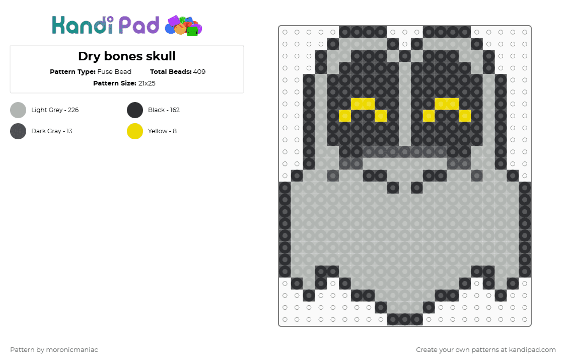 Dry bones skull - Fuse Bead Pattern by moronicmaniac on Kandi Pad - beige,mario,super mario,nintendo,skeleton