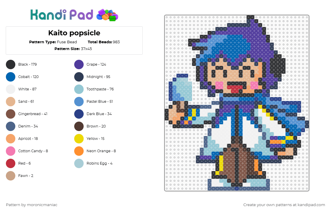 Kaito popsicle - Fuse Bead Pattern by moronicmaniac on Kandi Pad - blue,purple,beige,light blue,kaito,vocaloid,popsicle,ice cream