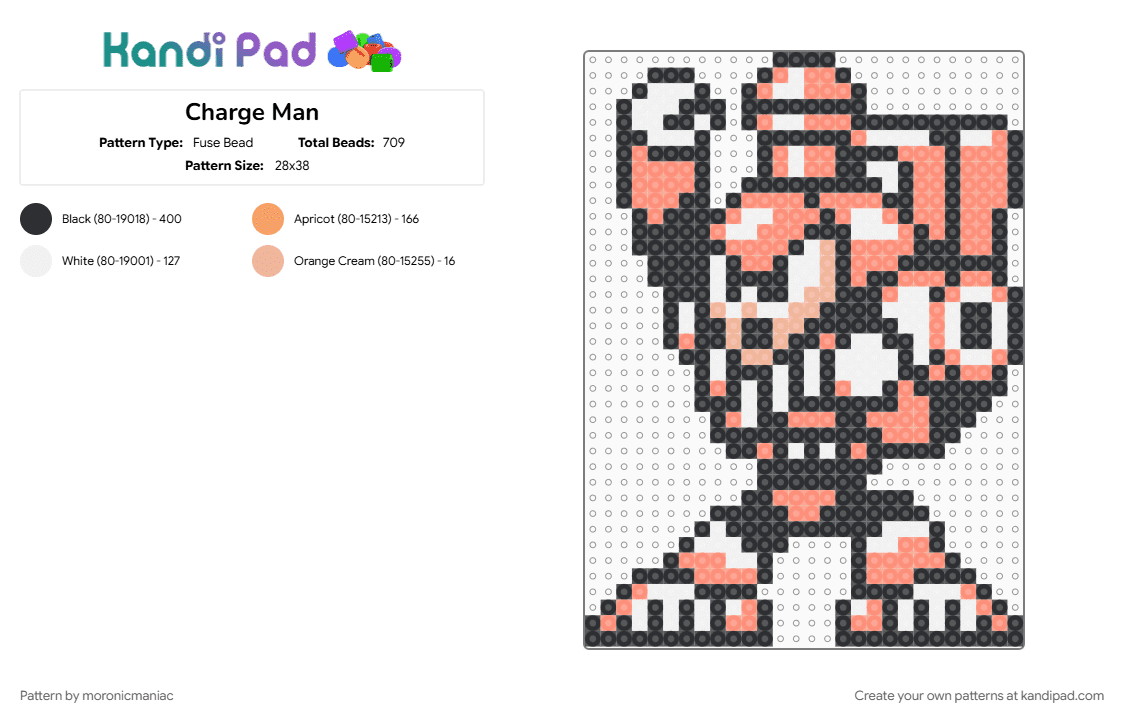 Charge Man - Fuse Bead Pattern by moronicmaniac on Kandi Pad - black, character, gaming, mega man, mega man 5, megaman, orange, robot, train