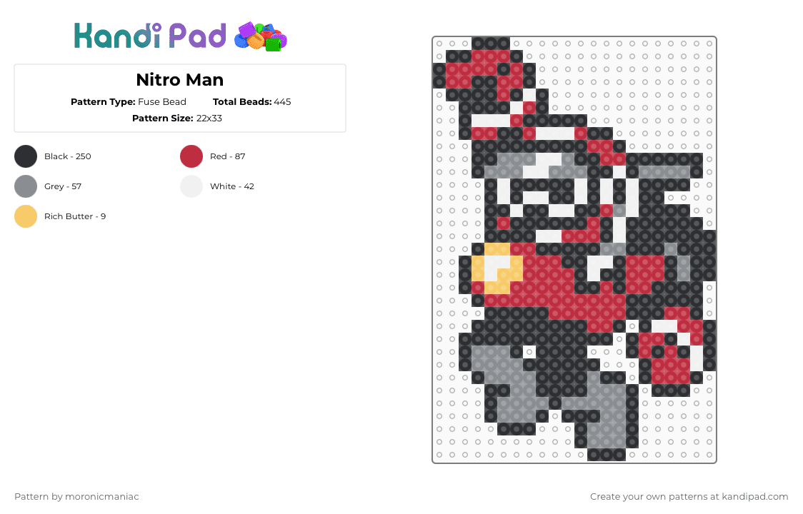 Nitro Man - Fuse Bead Pattern by moronicmaniac on Kandi Pad - black,gray,red,mega man,robot,motorcycle