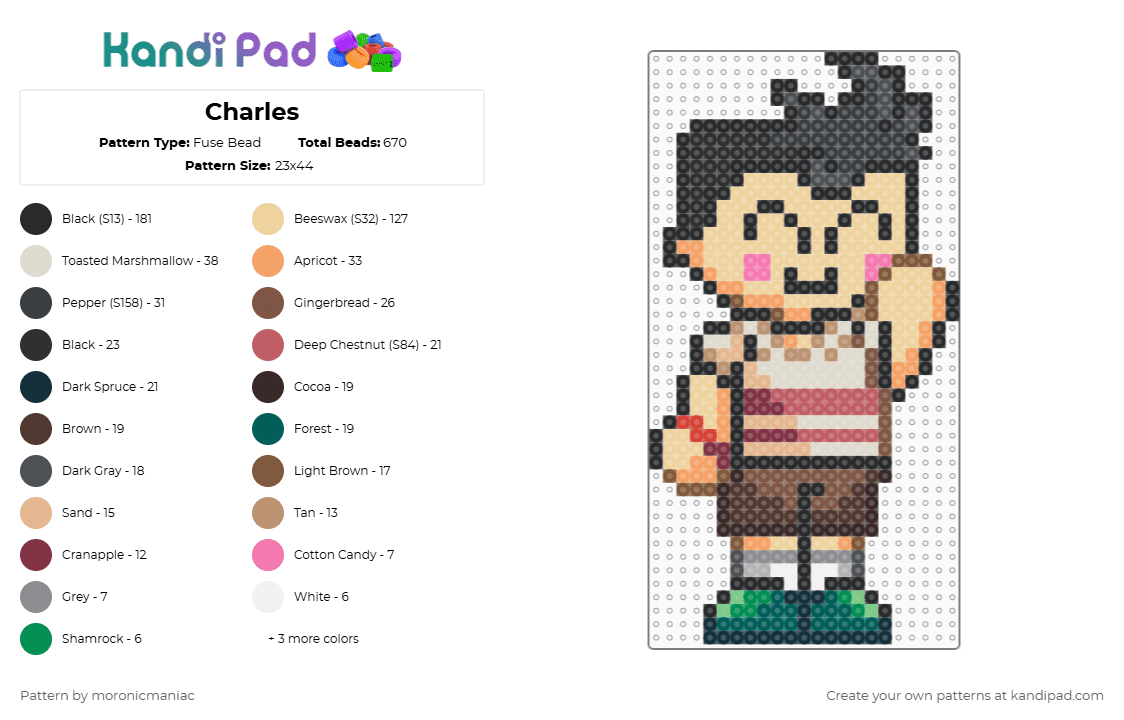 Charles - Fuse Bead Pattern by moronicmaniac on Kandi Pad - black,beige,tan,colorful,reality resort,total drama,teacher