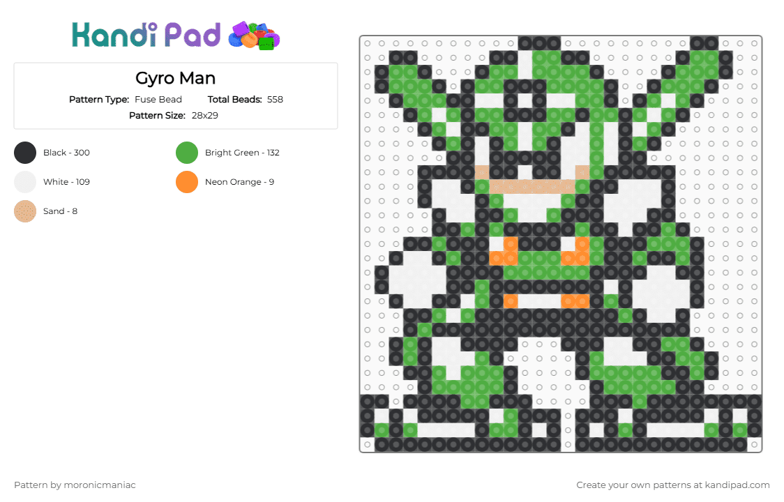 Gyro Man - Fuse Bead Pattern by moronicmaniac on Kandi Pad - black,green,mega man,megaman,mega man 5,robot,helicopter