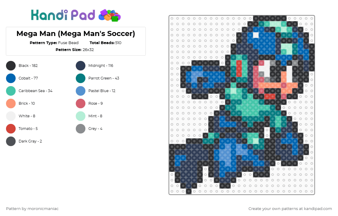 Mega Man Pattern Mega Man (Mega Man's Soccer) Fuse Bead Pattern - Kandi Pad | Kandi ...