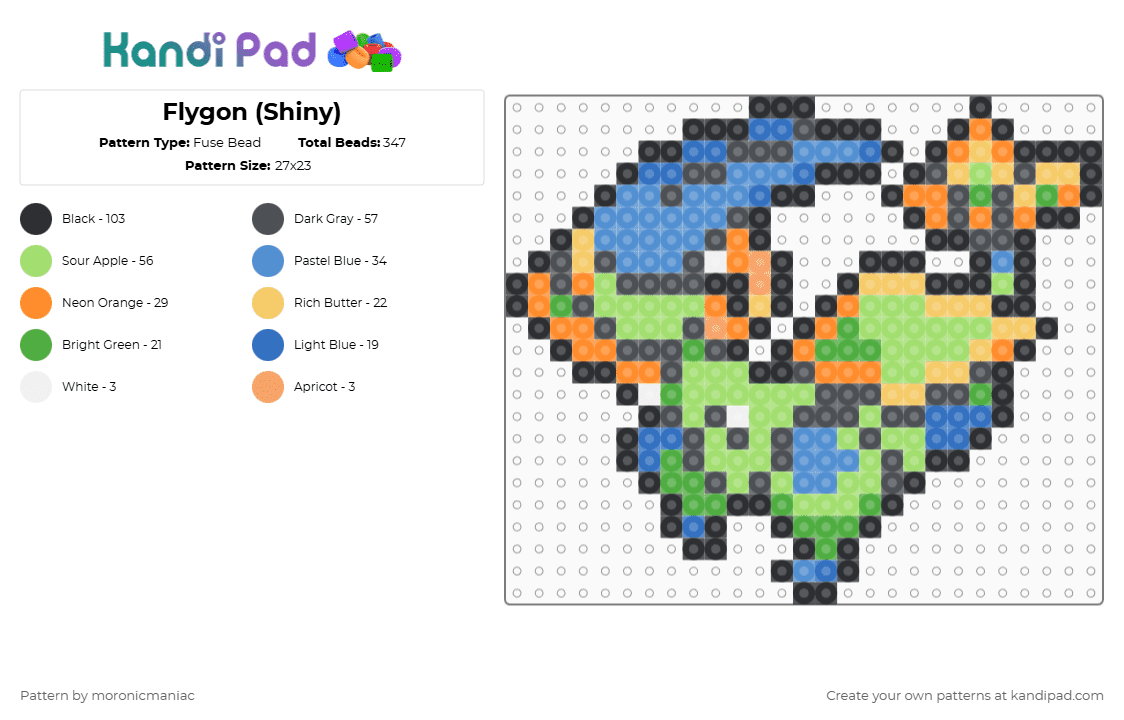 Flygon (Shiny) - Fuse Bead Pattern by moronicmaniac on Kandi Pad - gray,green,cotddragons,pokemon,dragon,shiny,hoenn