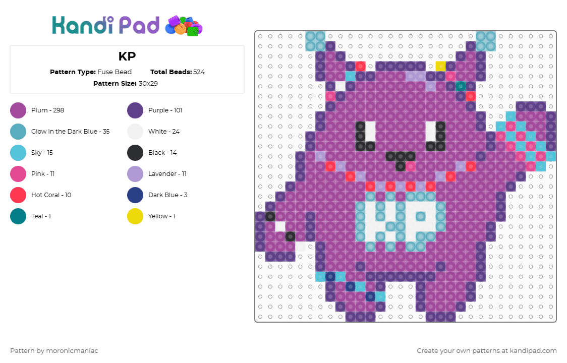 KP - Fuse Bead Pattern by moronicmaniac on Kandi Pad - purple,pink,kp,mascot