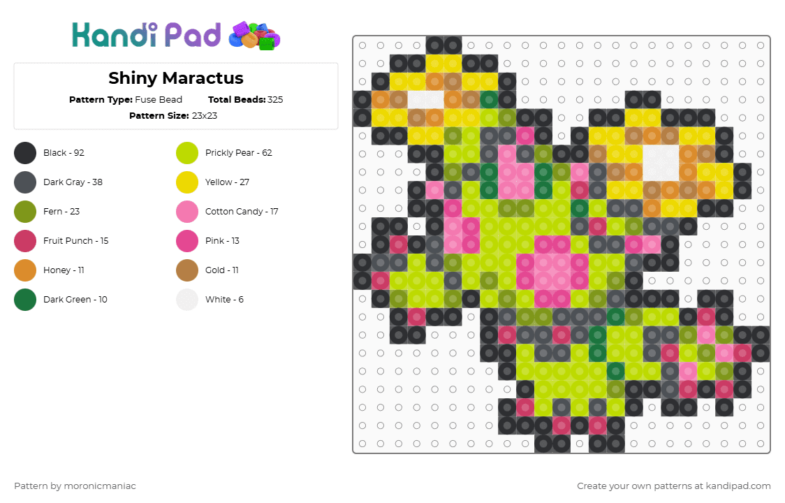Shiny Maractus - Fuse Bead Pattern by moronicmaniac on Kandi Pad - pokemon,unova,pokemon black and white,shiny,shiny pokemon