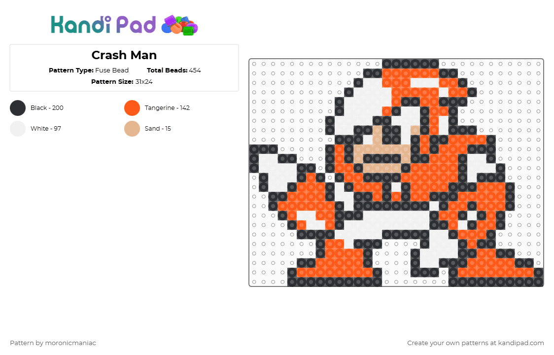 Crash Man - Fuse Bead Pattern by moronicmaniac on Kandi Pad - orange,megaman,mega man,mega man 2,robot