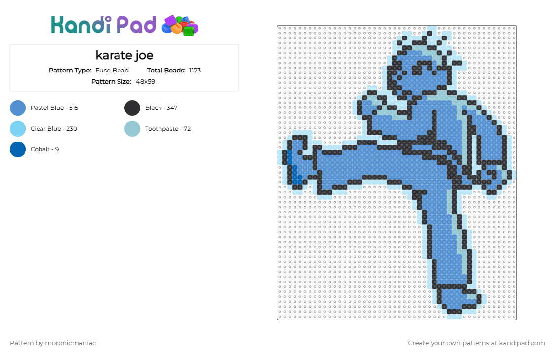 karate joe - Fuse Bead Pattern by moronicmaniac on Kandi Pad - light blue,rhythm heaven