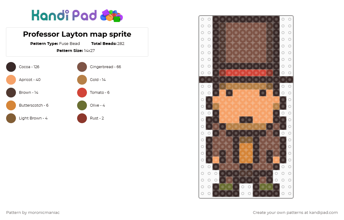 Professor Layton map sprite - Fuse Bead Pattern by moronicmaniac on Kandi Pad - brown,tan,professor layton