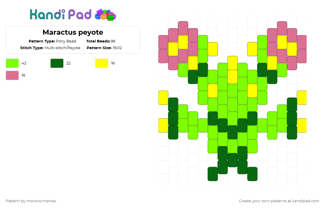 Maractus peyote - Pony Bead Pattern by moronicmaniac on Kandi Pad - cactus, green, pokemon, unova