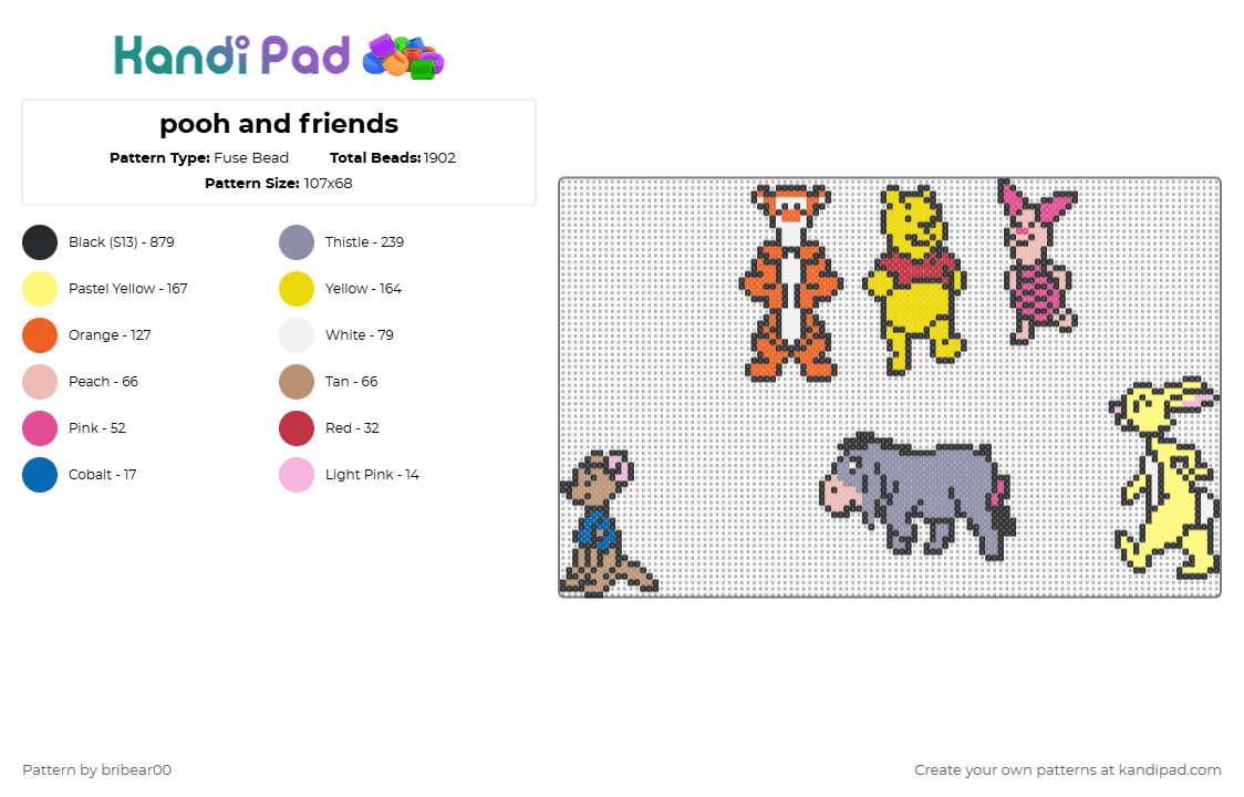 pooh and friends - Fuse Bead Pattern by bribear00 on Kandi Pad - black,yellow,beige,colorful