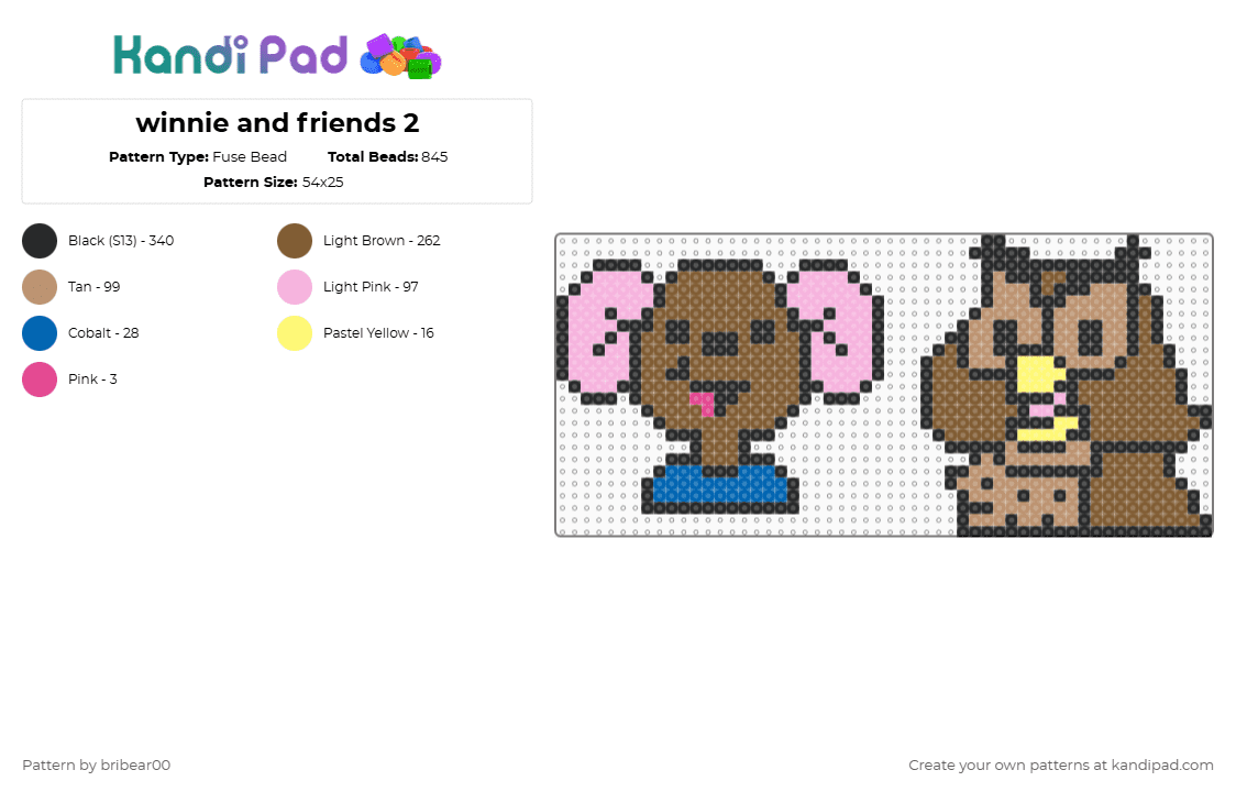 winnie and friends 2 - Fuse Bead Pattern by bribear00 on Kandi Pad - beige, pink, tan